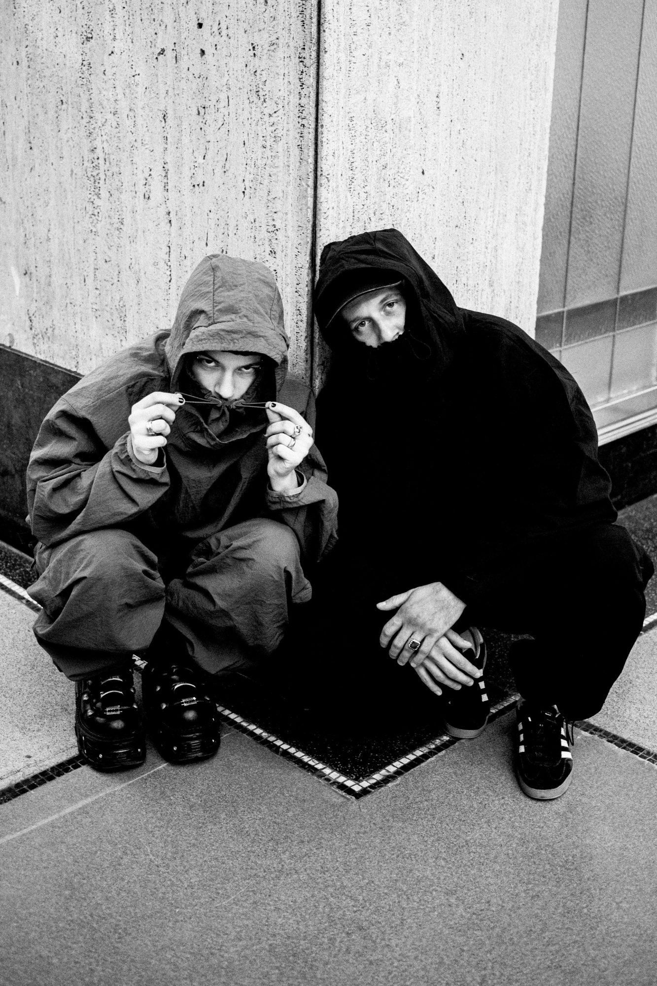 Panic Attack, black-and-white photograph of Laura Ja&scaron;kov&aacute; and Matej Ruman