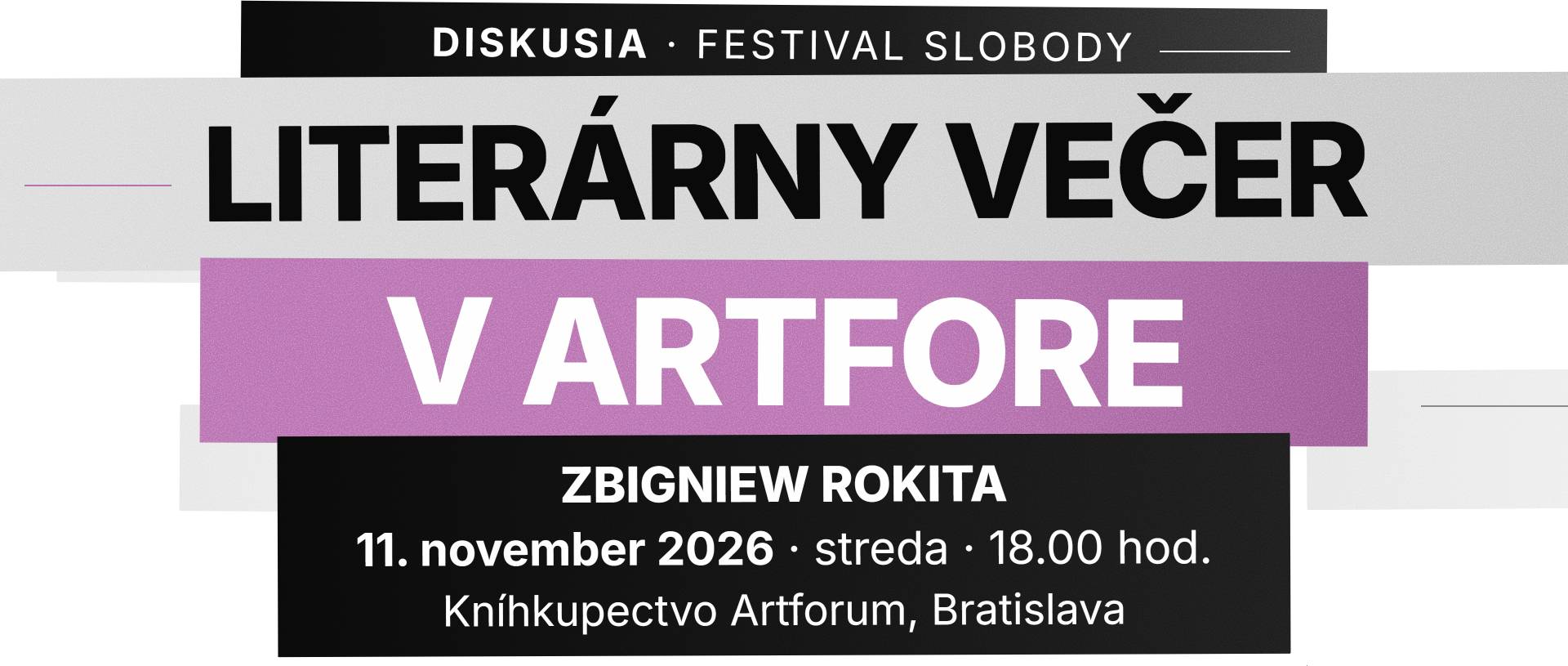 Liter&aacute;rny večer v Artfore &ndash; Zbigniew Rokita, 11. november 2026, 18.00 hod., Kn&iacute;hkupectvo Artforum, Bratislava